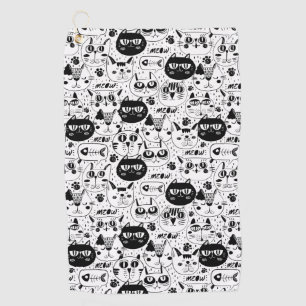 Black white cats faces pattern golf towel