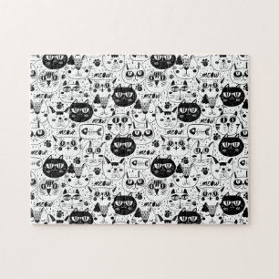 Black white cats faces pattern jigsaw puzzle