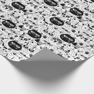 Black white cats faces pattern wrapping paper