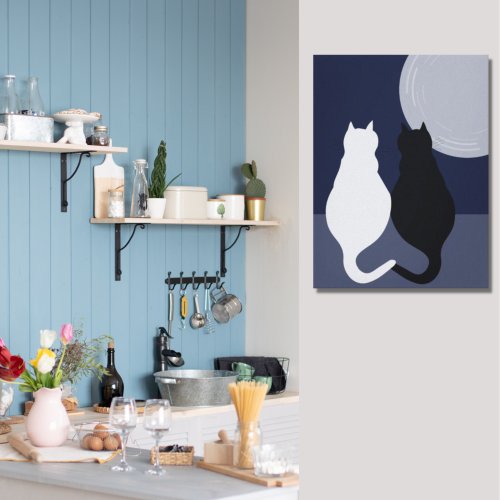 Black  White Cats In Full Moon Canvas Print