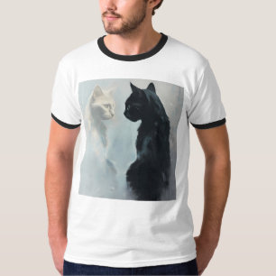 Black & White Cats Stare Ringer T-Shirt
