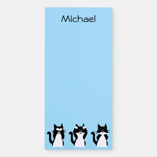 Black White Cats Three Wise Kitties Blue Magnetic Notepad