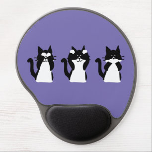 Black White Cats Three Wise Kitties Gel Mouse Pad