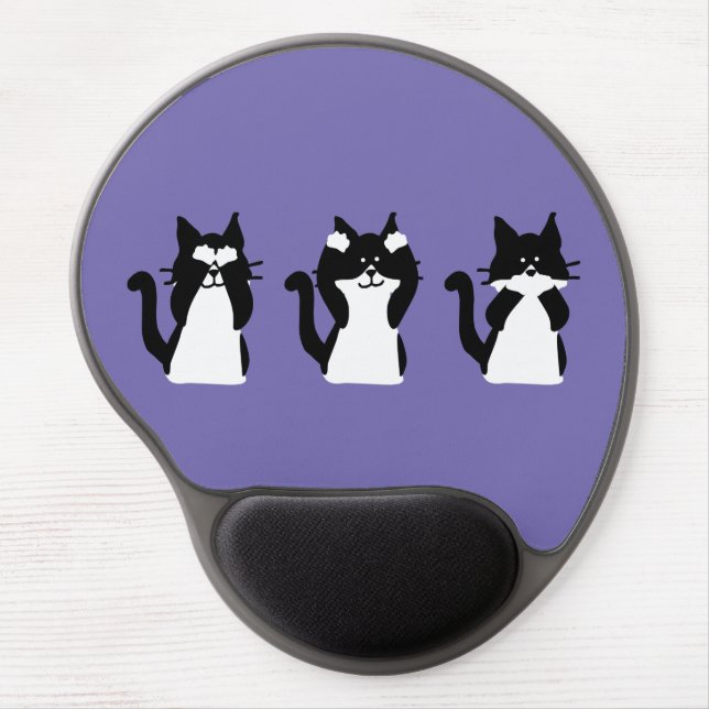 Black White Cats | Three Wise Kitties Gel Mouse Pad (Front)