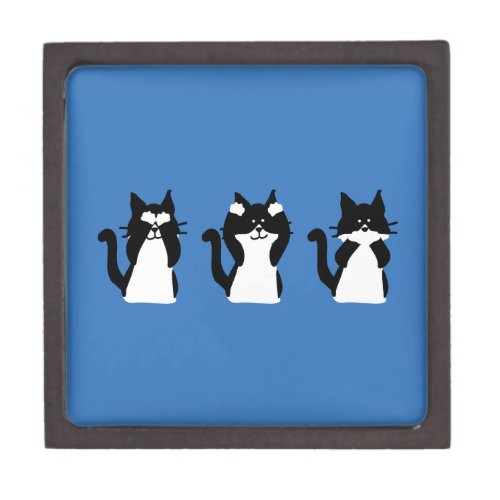 Black White Cats  Three Wise Kitties Keepsake Box