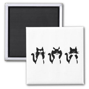Black White Cats   Three Wise Kitties Magnet