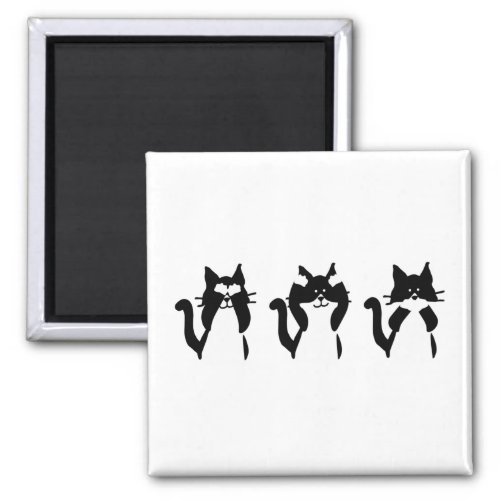 Black White Cats  Three Wise Kitties Magnet