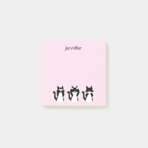 Black White Cats Three Wise Kitties Pink Post-it Notes