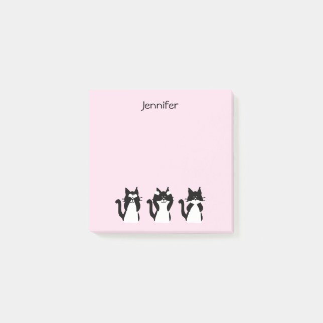 Black White Cats Three Wise Kitties Pink Post-it Notes (Front)