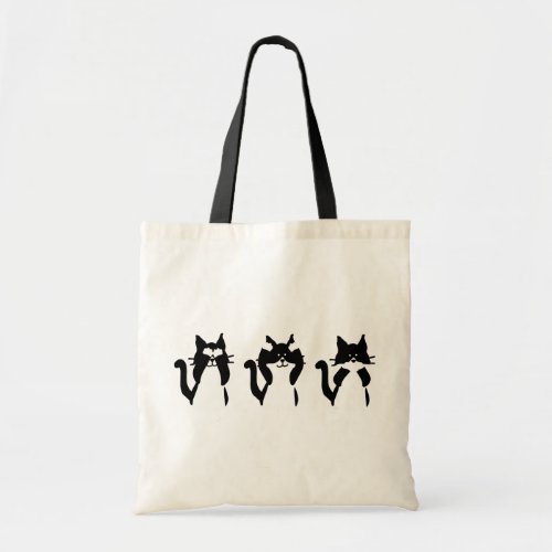 Black White Cats  Three Wise Kitties Tote Bag