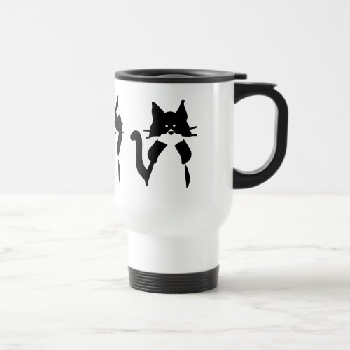 Black White Cats  Three Wise Kitties Travel Mug