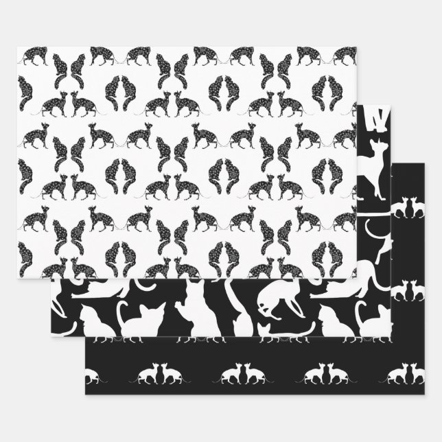 Black & White Cats Wrapping Paper Sheets (Set)