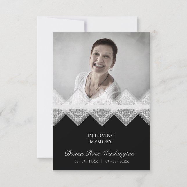 Black & White Celebration Life Funeral Lace Effect (Front)