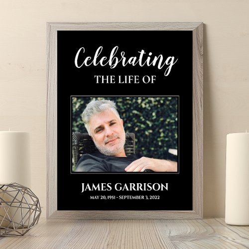 Black White Celebration Of Life with Photo Funeral Poster