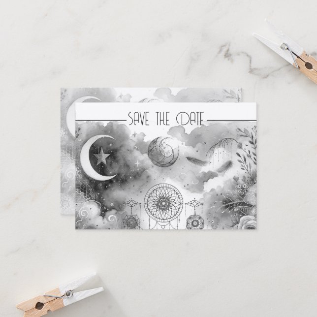 Black White Celestial Moon Dreamcatcher (Front/Back In Situ)