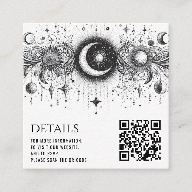 Black & White Celestial QR Code Enclosure Card (Front)