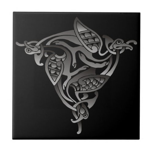 Black White Celtic Bird Ceramic Tile