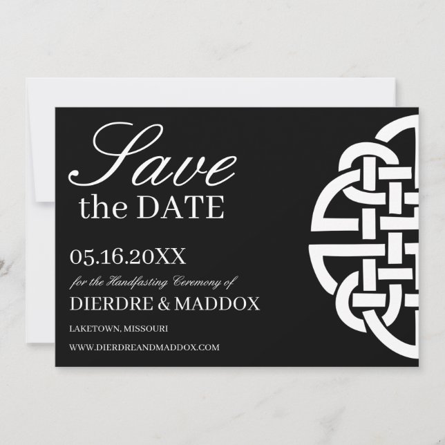 Black & White Celtic Knot Simple Handfasting Save The Date (Front)