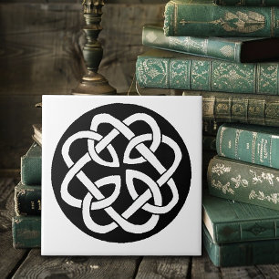 Black White Celtic Knotwork Circle Symbol Ceramic Tile