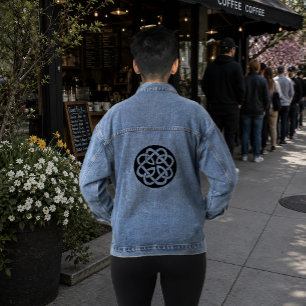 Black White Celtic Knotwork Circle Symbol Denim Jacket