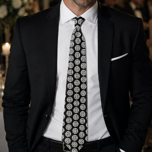 Black White Celtic Knotwork Circle Symbol Neck Tie