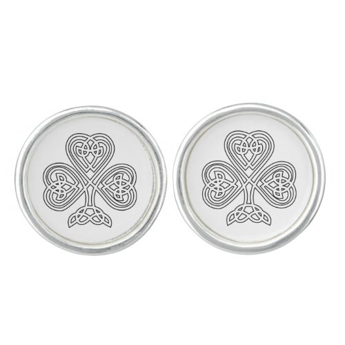 Black White Celtic Shamrock Cufflinks