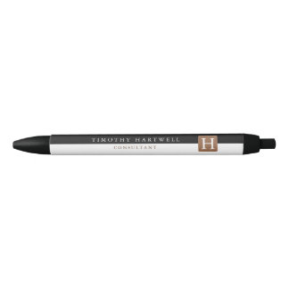Black | White Center Split Bold Monogram Black Ink Pen