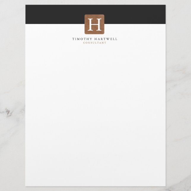 Black | White Center Split Bold Monogram Letterhead (Front)