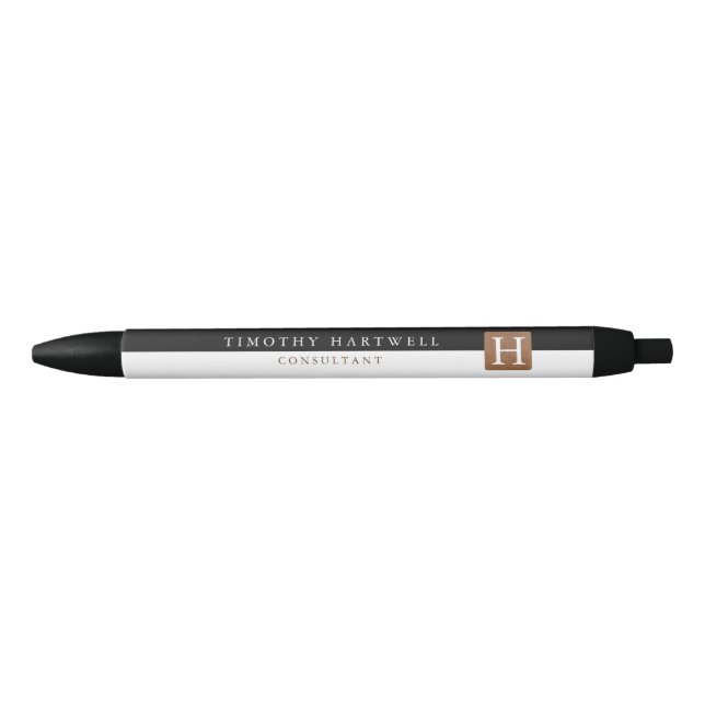 Black | White Center Split Bold Monogram Pen (Front)