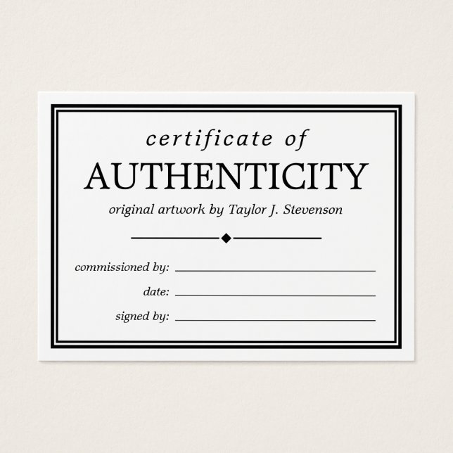 Black White Certificate of Authenticity (Front)