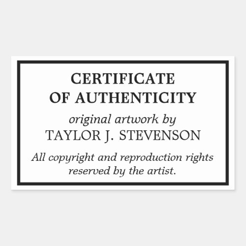Black White Certificate of Authenticity Rectangular Sticker