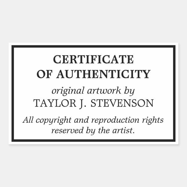 Black White Certificate of Authenticity Rectangular Sticker (Front)