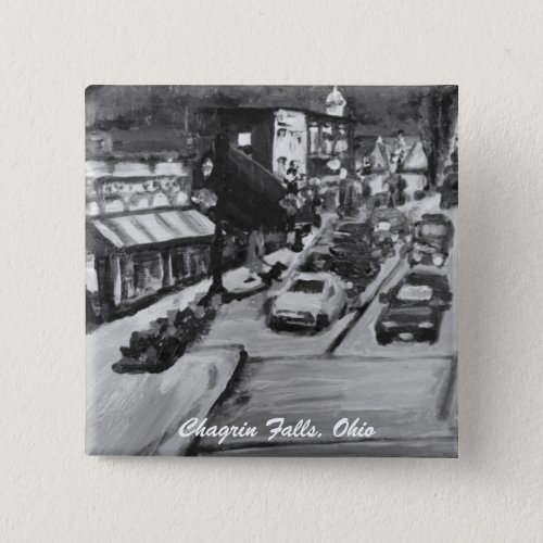 Black  White Chagrin Falls Ohio Painting Button