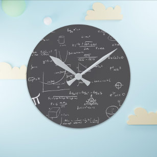 Black White Chalckboard Math Equations Academic Round Clock