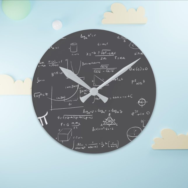 Black White Chalckboard Math Equations Academic Round Clock (Math wall clock for your classroom, your office or your college room)