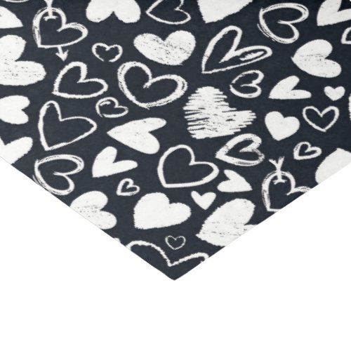 Black White Chalk Heart Pattern Valentines Day Tissue Paper