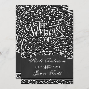 Black & White Chalk Vintage Ornament Bones Wedding Invitation