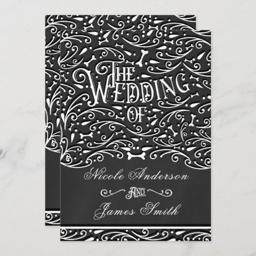 Black  White Chalk Vintage Ornament Bones Wedding Invitation