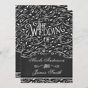 Black & White Chalk Vintage Ornament Wedding Invitation