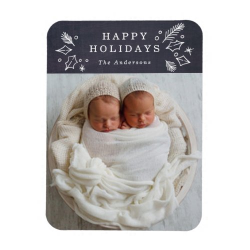 Black  White Chalkboard Custom Photo Holiday Magnet