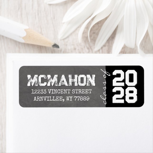 Black & White Chalkboard Graduation Return Address Label (Insitu)
