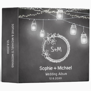 Black White Chalkboard Mason Jar Wedding Album 3 Ring Binder