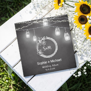 Black White Chalkboard Mason Jar Wedding Album 3 Ring Binder