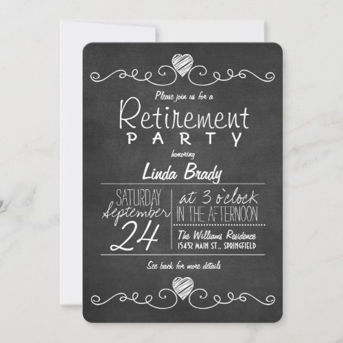 Black  White Chalkboard Retirement Party Invitation