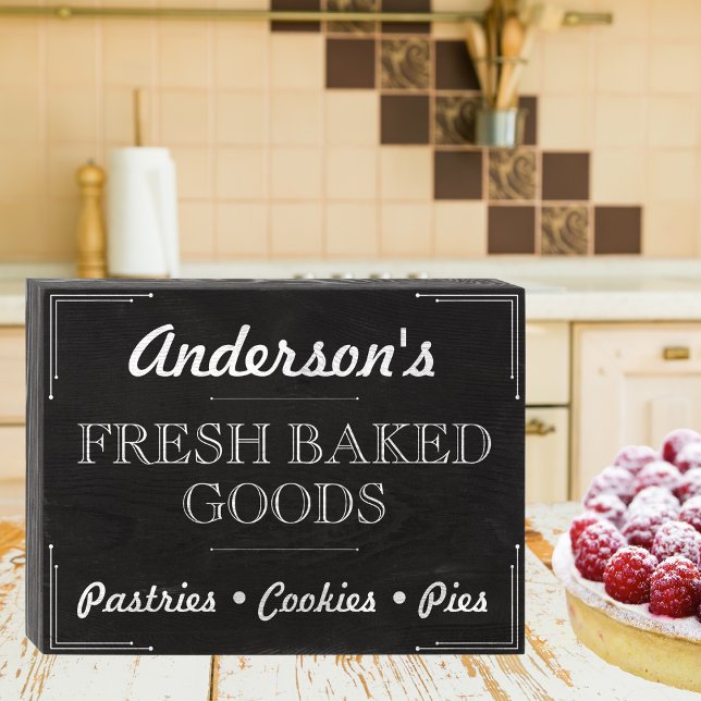 Black & White Chalkboard Signature Baked Goods  Wooden Box Sign (Creator Uploaded)