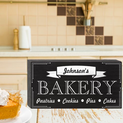 Black  White Chalkboard Style Signature Bakery  Wooden Box Sign