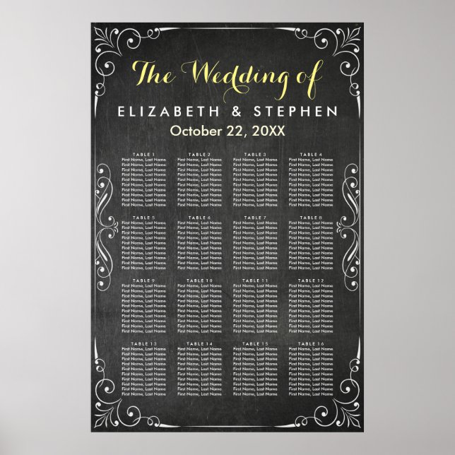 Black & White Chalkboard Wedding Seating Chart (Front)
