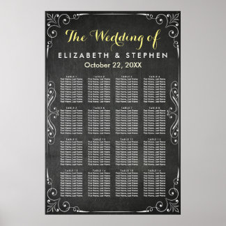 Black & White Chalkboard Wedding Seating Chart Poster