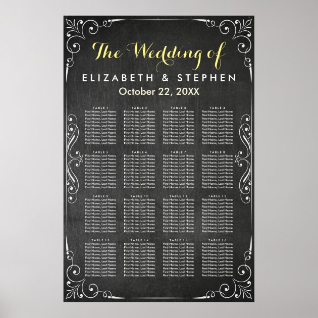 Black & White Chalkboard Wedding Seating Chart Poster