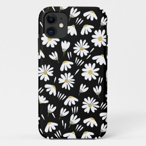 black white chamomile floral pattern iPhone 11 case